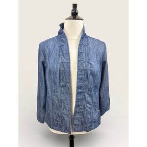 LAL Dark Denim Blazer with Front Seaming, Wide Cuffs & Wide Pleat Collar, Sz 1X